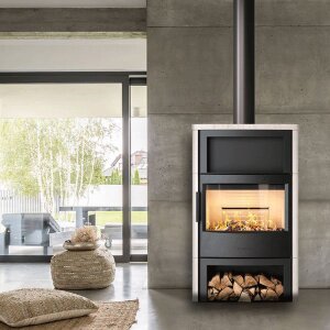 Wiking Maxi 6 &ndash; Kaminofen mit Naturstein, Holzfach &amp; W&auml;rmespeicher-Option