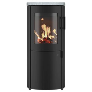 Drooff FARINI Kaminofen 6,0 kW &ndash; mit Naturstein-Topplatte &amp; Soft-Close-Holzfacht&uuml;r