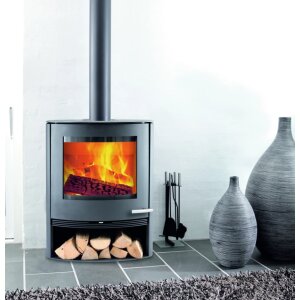 Kaminofen TermaTech TT22R Serie Stahl schwarz 7,5 kW – mit Holzfach oder auf Säule