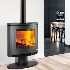 Kaminofen TermaTech TT22R Serie Stahl schwarz 7,5 kW – mit Holzfach oder auf Säule