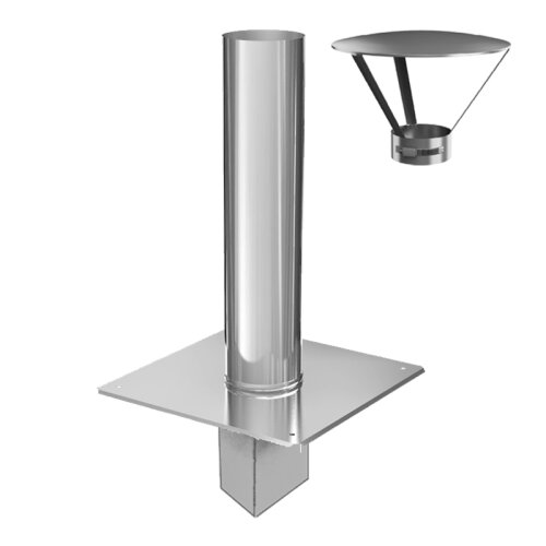 Edelstahl Schornsteinverl&auml;ngerung 500 mm ohne Pr&uuml;f&ouml;ffnung DN 200 mm Einschub eckig Regenhaube mit Klemmband 0,5 mm