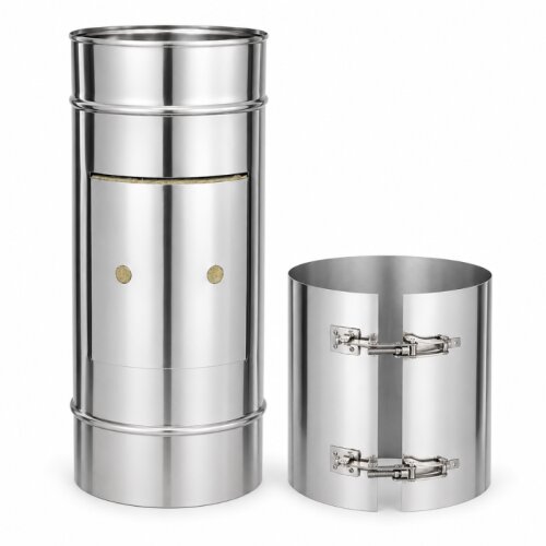 Doppelwandige Edelstahlschornstein Prüföffnung mit Deckel und Klemmband DW 113 - 300 mm