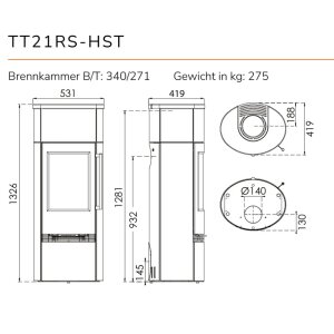 Kaminofen TermaTech TT21RS-HST mit marmorierter Specksteinverkleidung und Wärmespeicher 5 kW