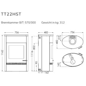Kaminofen TermaTech TT22HST mit Specksteinverkleidung 7,5 kW