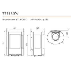 Kaminofen TermaTech TT23RGW mit dreiseitiger Verglasung, 5,6 kW