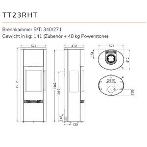 Kaminofen TermaTech TT23RHT mit dreiseitiger Verglasung, 5,6 kW