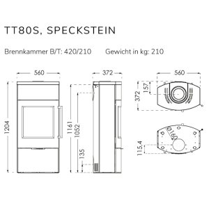 Kaminofen TermaTech TT80S mit Specksteinverkleidung, 5,5 kW