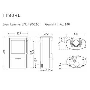 Kaminofen TermaTech TT80RL mit Stahlverkleidung und 5,5 kW