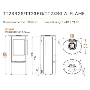 Kaminofen TermaTech TT23RG- A-Flame mit 3-seitiger Verglasung, 5,6 kW