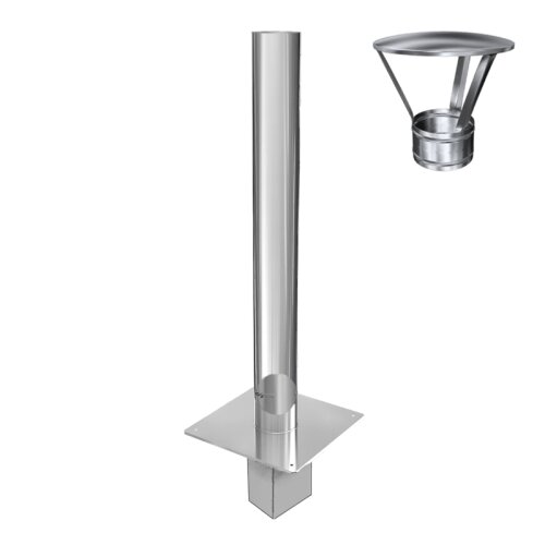 Edelstahl Schornsteinverl&auml;ngerung 1000 mm mit Pr&uuml;f&ouml;ffnung DN 120 mm Einschub eckig Regenhaube 0,5 mm